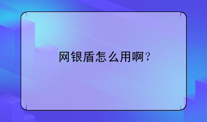 網(wǎng)銀盾怎么用啊？