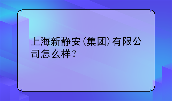 上海新靜安(集團)有限公司怎么樣？