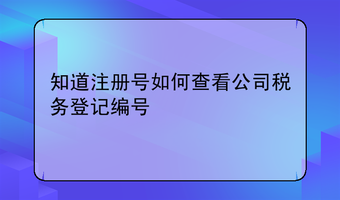 知道注冊號如何查看公司稅務(wù)登記編號